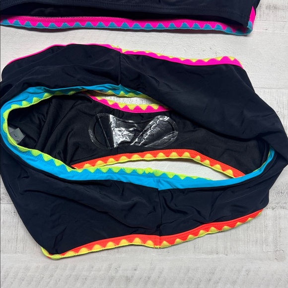 popvil Neon Color Block Bandeau Strapless Bikini Sets Two Piece Bathing Suits - Picture 6 of 9